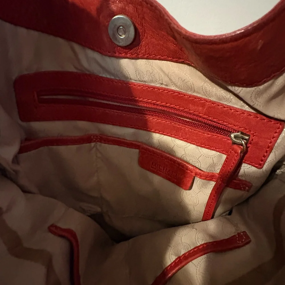 Michael Kors Red Leather Shoulder Hobo with Chain Handles - Picture 6 of 6